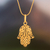 Gold vermeil pendant necklace, 'Hamsa Symbol' - Gold Vermeil Filigree Artisan Crafted Hamsa Symbol Necklace (image 2) thumbail