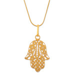 Gold vermeil pendant necklace, 'Hamsa Symbol' - Gold Vermeil Filigree Artisan Crafted Hamsa Symbol Necklace