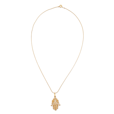 Gold vermeil pendant necklace, 'Hamsa Symbol' - Gold Vermeil Filigree Artisan Crafted Hamsa Symbol Necklace