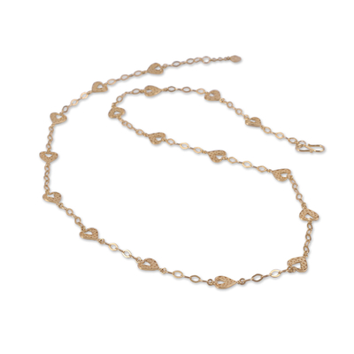 Filigrane Stations-Halskette aus Gold-Vermeil - Handgefertigte Halskette mit filigranem Herzmotiv aus Gold-Vermeil