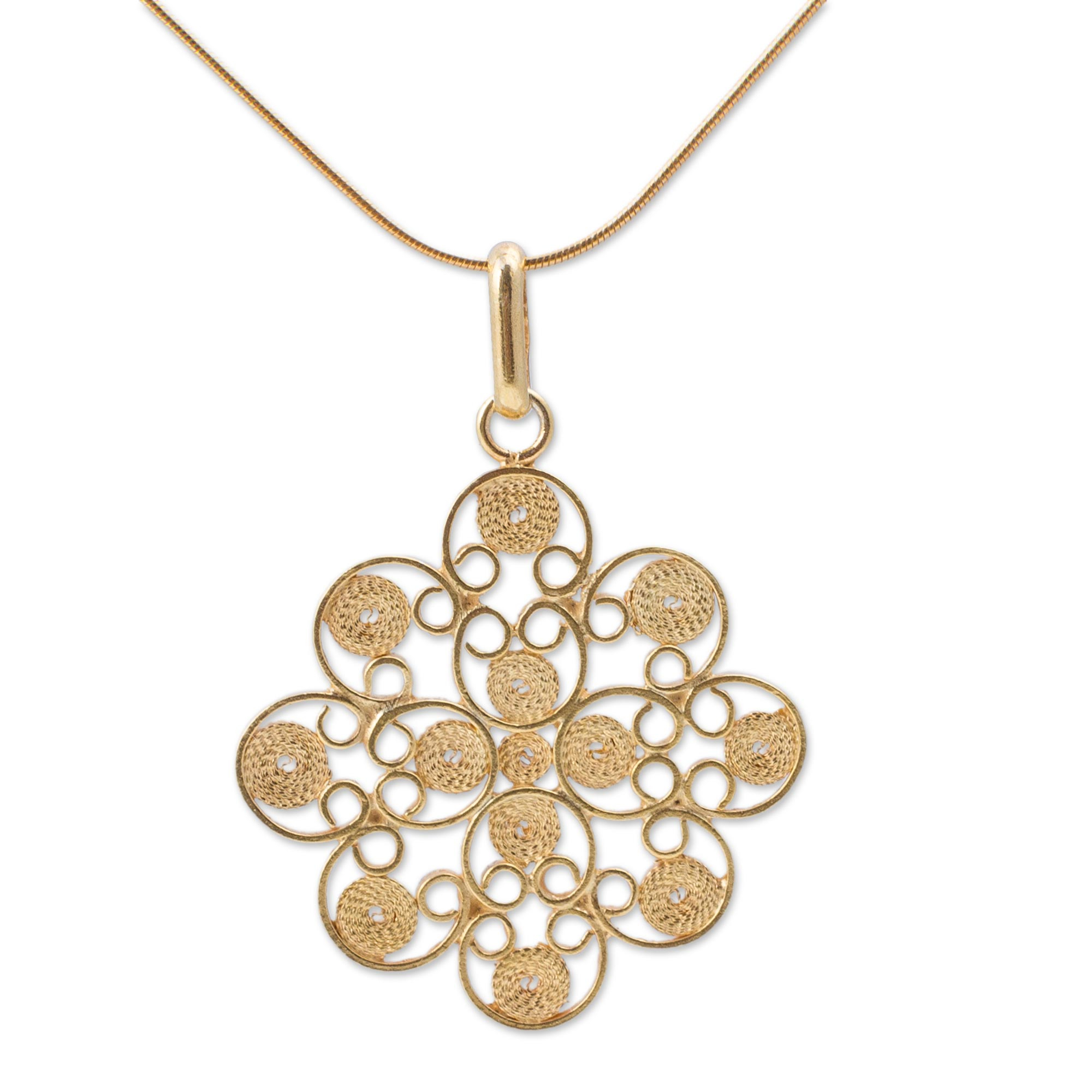 Floral Filigree Artisan Crafted Gold Vermeil Necklace - Gardenia ...