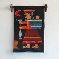 Tapiz de lana, 'Spinning Yarn' - Tapiz artesanal de lana tejido a mano de los Andes
