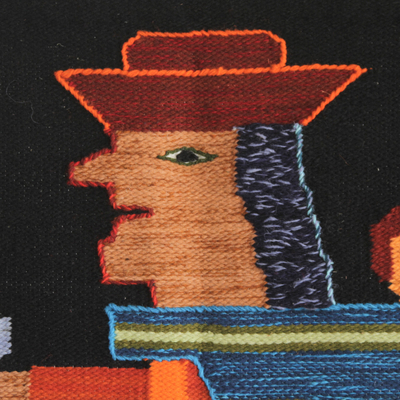 Wool tapestry, 'Spinning Yarn' - Artisan Handwoven Wool Tapestry from the Andes