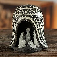 Unique Alabaster Stone Nativity Scene in a Chullo Hat,'A Peruvian Christmas'