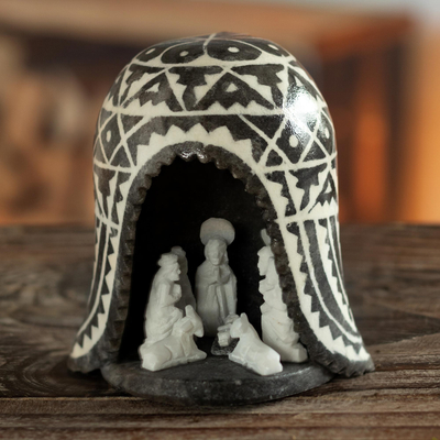 Stone nativity scene, 'A Peruvian Christmas' - Unique Alabaster Stone Nativity Scene in a Chullo Hat