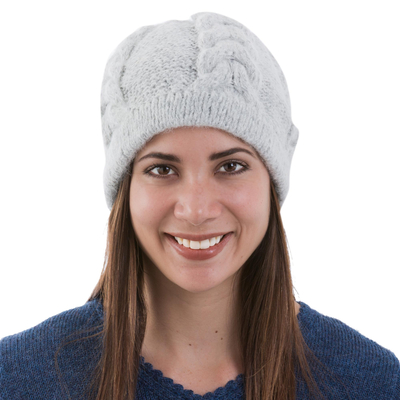 sombrero 100% alpaca - Gorro de alpaca tejido a mano en color gris suave