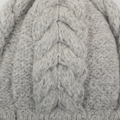 Soft Grey Hand Knitted Cable Stitch Alpaca Hat - Mist | NOVICA