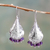 Amethyst dangle earrings, 'Purple Autumn' - Amethyst and Embossed Leaves on Sterling Silver Earrings thumbail