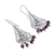 Amethyst dangle earrings, 'Purple Autumn' - Amethyst and Embossed Leaves on Sterling Silver Earrings