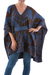 100% alpaca poncho, 'Andean Geometry' - Knitted Alpaca Poncho with Belt in Blue and Brown (image 2a) thumbail