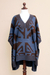 100% alpaca poncho, 'Andean Geometry' - Knitted Alpaca Poncho with Belt in Blue and Brown (image 2e) thumbail