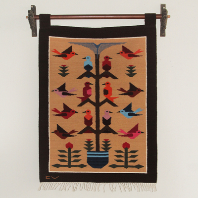 Wool tapestry, Brown Birds in Eden