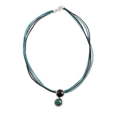 Onyx and chrysocolla pendant necklace, 'Beautiful Capricorn' - Peru Onyx and Chrysocolla Zodiac Necklace for Capricorn