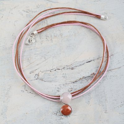 Rose quartz and jasper pendant necklace, 'Beautiful Virgo' - Rose Quartz and Jasper Virgo Handcrafted Zodiac Necklace