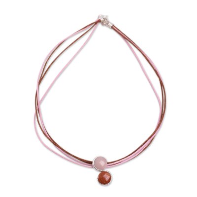 Rose quartz and jasper pendant necklace, 'Beautiful Virgo' - Rose Quartz and Jasper Virgo Handcrafted Zodiac Necklace