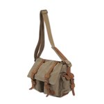 Leather accent cotton messenger bag, 'Journey to Puno' - Tan and Brown Leather Accent Roomy Canvas Messenger Bag