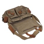 Leather accent cotton messenger bag, 'Journey to Puno' - Tan and Brown Leather Accent Roomy Canvas Messenger Bag
