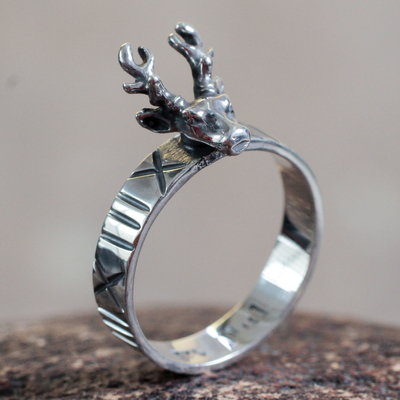 Sterling silver cocktail ring, 'Reindeer Paths' - Sterling Silver Ring with Reindeer Crown from Peru