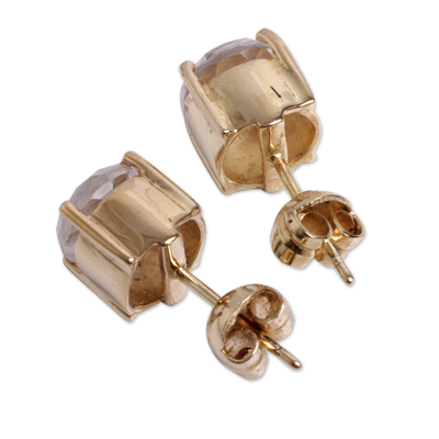 Ohrstecker aus Gold-Vermeil-Quarz - Handgefertigte Anden-Ohrringe aus Gold-Vermeil mit Kristallquarz