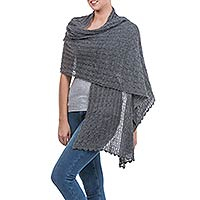 Charcoal Grey Sheer Knitted Alpaca Blend Shawl,'Muse in Grey'