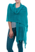 Alpaca blend shawl, 'Gossamer Turquoise Stars' - Turquoise Baby Alpaca Blend Open Knit Shawl thumbail