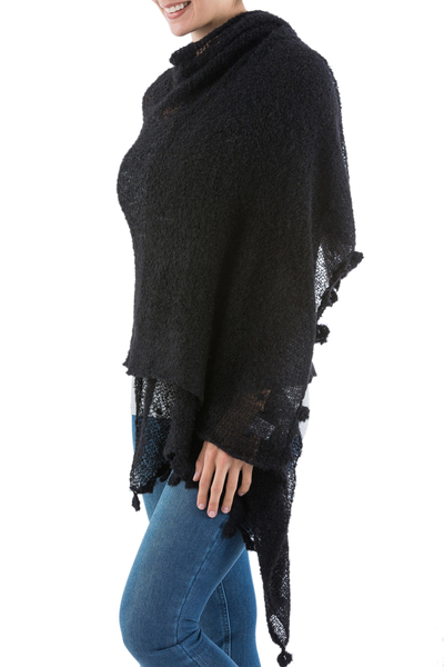 Schal aus Alpaka-Mischung - Transparent gestrickter Schal aus schwarzer Anden-Alpaka-Mischung