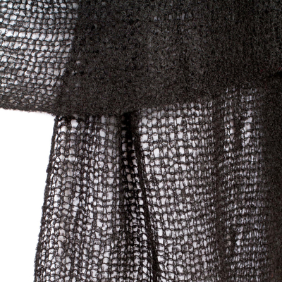 Schal aus Alpaka-Mischung - Transparent gestrickter Schal aus schwarzer Anden-Alpaka-Mischung
