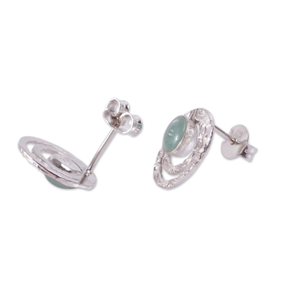 Opal-Knopfohrringe - Handgefertigte Knopfohrringe aus Sterlingsilber und grünem Opal