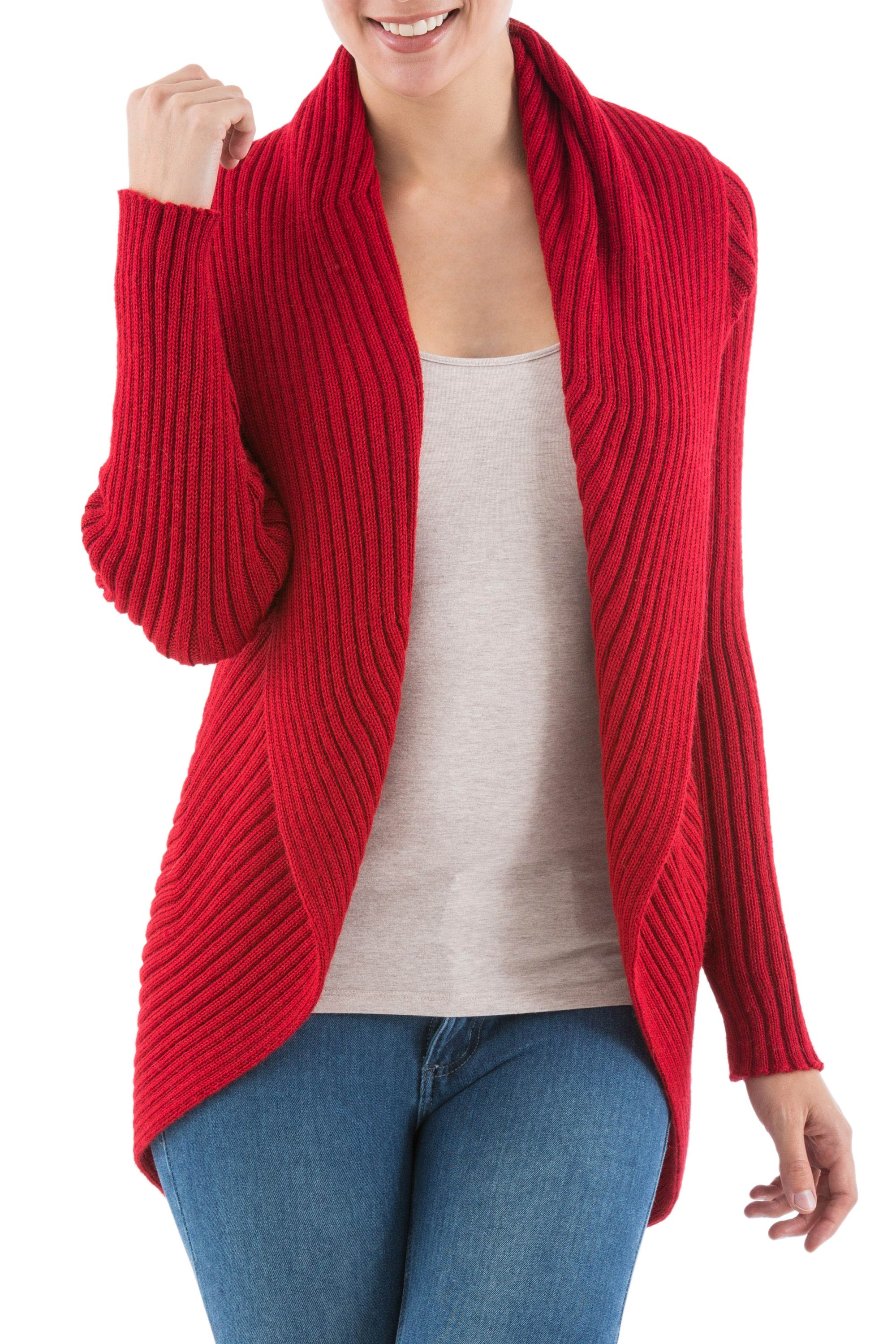 Unicef UK Market | Knitted Cherry Red Alpaca Blend Open Front Cardigan ...