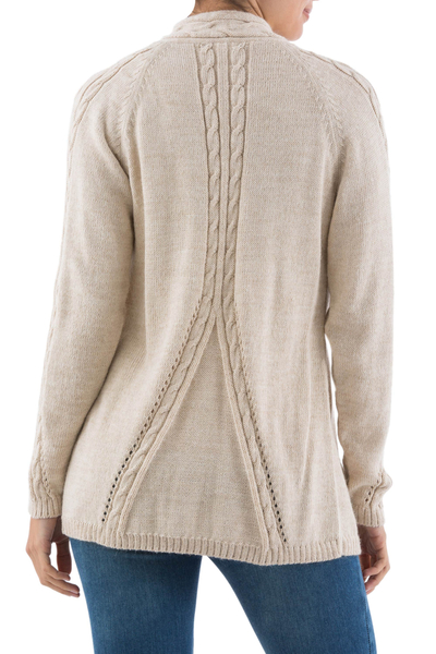 Alpaca blend cardigan, 'Beige Beauty' - Peru Beige Alpaca Blend Open Front Women's Cardigan Sweater