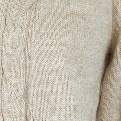 Cárdigan en mezcla de alpaca - Suéter cárdigan de mujer con frente abierto en mezcla de alpaca beige de Perú