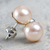 Cultured pearl stud earrings, 'Pink Nascent Flower' - Pink Cultured Pearl Handcrafted Stud Earrings from Peru (image 2) thumbail