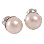 Cultured pearl stud earrings, 'Pink Nascent Flower' - Pink Cultured Pearl Handcrafted Stud Earrings from Peru