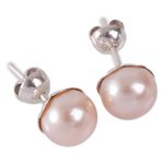 Cultured pearl stud earrings, 'Pink Nascent Flower' - Pink Cultured Pearl Handcrafted Stud Earrings from Peru