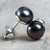 Cultured pearl stud earrings, 'Black Nascent Flower' - Handcrafted Black Cultured Pearl Stud Earrings (image 2) thumbail