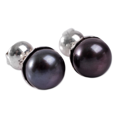 Aretes de perlas cultivadas - Aretes de perla cultivada negra hechos a mano