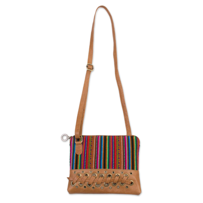 Multicolor Cotton Blend Shoulder Bag with Leather Accents - Ayacucho ...