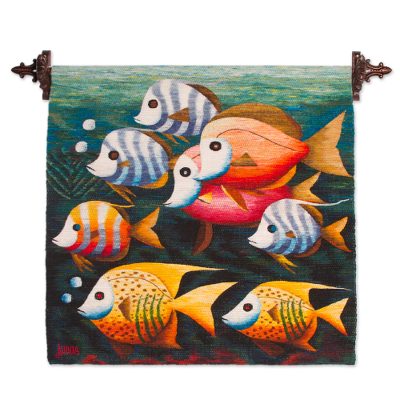 Wool tapestry, 'Open Sea' - Sea Theme Handwoven Andean Wool Tapestry
