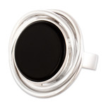 Onyx cocktail ring, 'Spectacular in Black' - Peruvian Textured Silver and Onyx Statement Ring