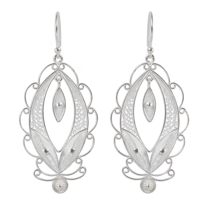 Sterling silver filigree earrings, 'Harmonious Leaves' - Artisan Crafted Sterling Silver Earrings Filigree Jewelry