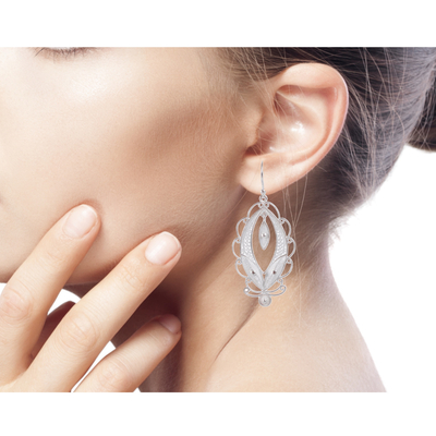 Sterling silver filigree earrings, 'Harmonious Leaves' - Artisan Crafted Sterling Silver Earrings Filigree Jewellery