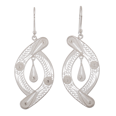 Sterling silver filigree earrings, 'Unison' - Peruvian Filigree Jewelry Sterling Silver Hook Earrings
