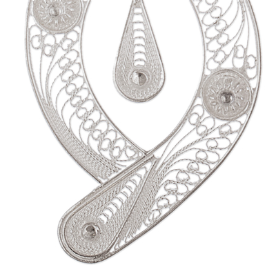 Pendientes de filigrana de plata de ley - Aretes de gancho de plata de ley con joyas de filigrana peruana