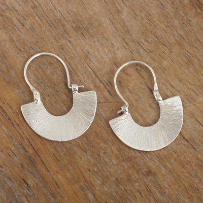 Sterling silver hoop earrings, 'Moonlight Fans' - Artisan Jewelry Modern Sterling Silver Hoop Earrings