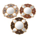Reverse painted glass mirrors, 'Floral Trio' (set of 3) - Set of 3 Collectible Petite Reverse Painted Glass Mirrors