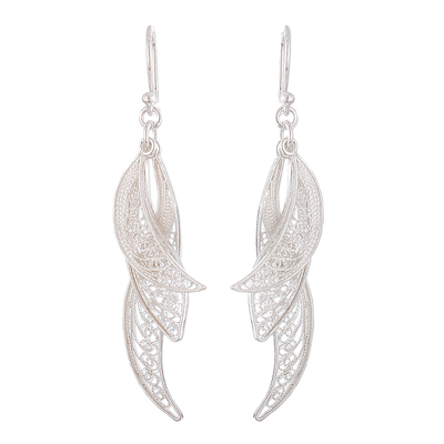 Filigree Leaves in Hand Crafted Sterling Silver Earrings