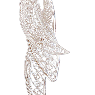 Sterling silver filigree earrings, 'Windswept' - Filigree Leaves in Hand Crafted Sterling Silver Earrings