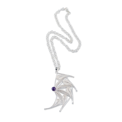 Filigree Sterling Silver Necklace Crafted with Amethyst