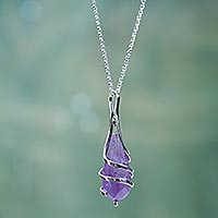 Amethyst pendant necklace, 'Precious Droplet' - Sterling Silver and Amethyst Briolette Necklace from Peru