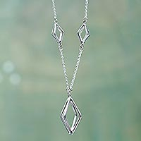 Sterling silver pendant necklace, 'Diamonds Entwined'